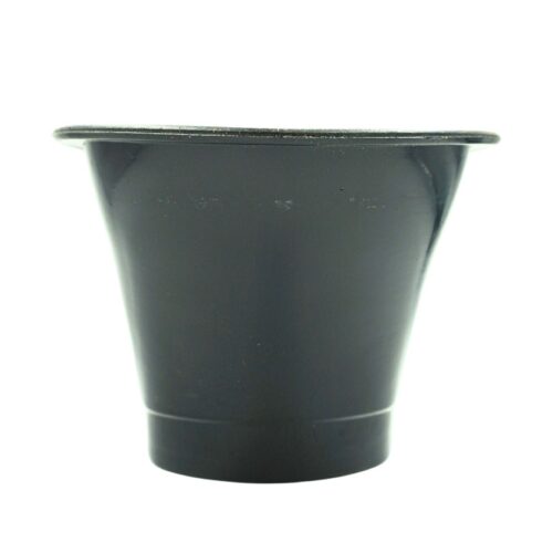 A black plastic pot with a wide base and a narrow neck, designed for Vertical Wall Hanging Pot