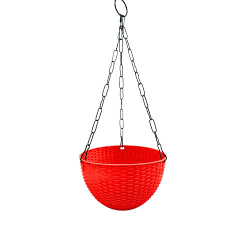 Red hanging pots with hook and chain