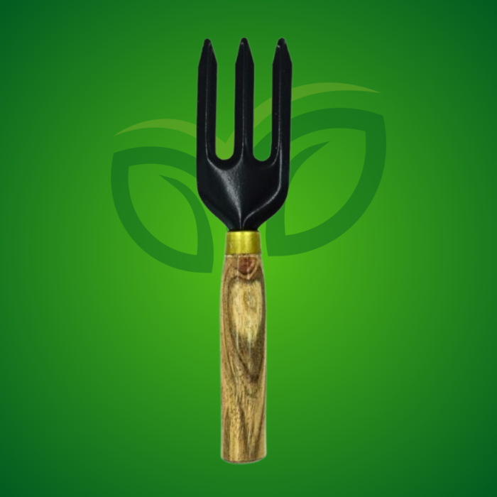 Gardening fork with wooden handle